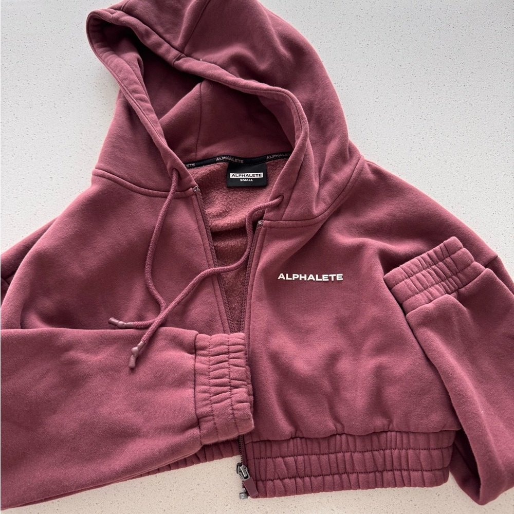 Alphalete Dusty Rose Zip-Up Hoodie crop sweatshirt maroon